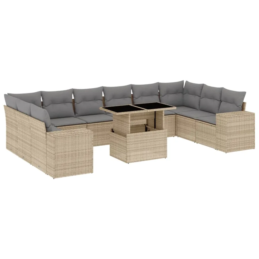 Salon de jardin 11 pcs avec coussins beige résine tressée - 2