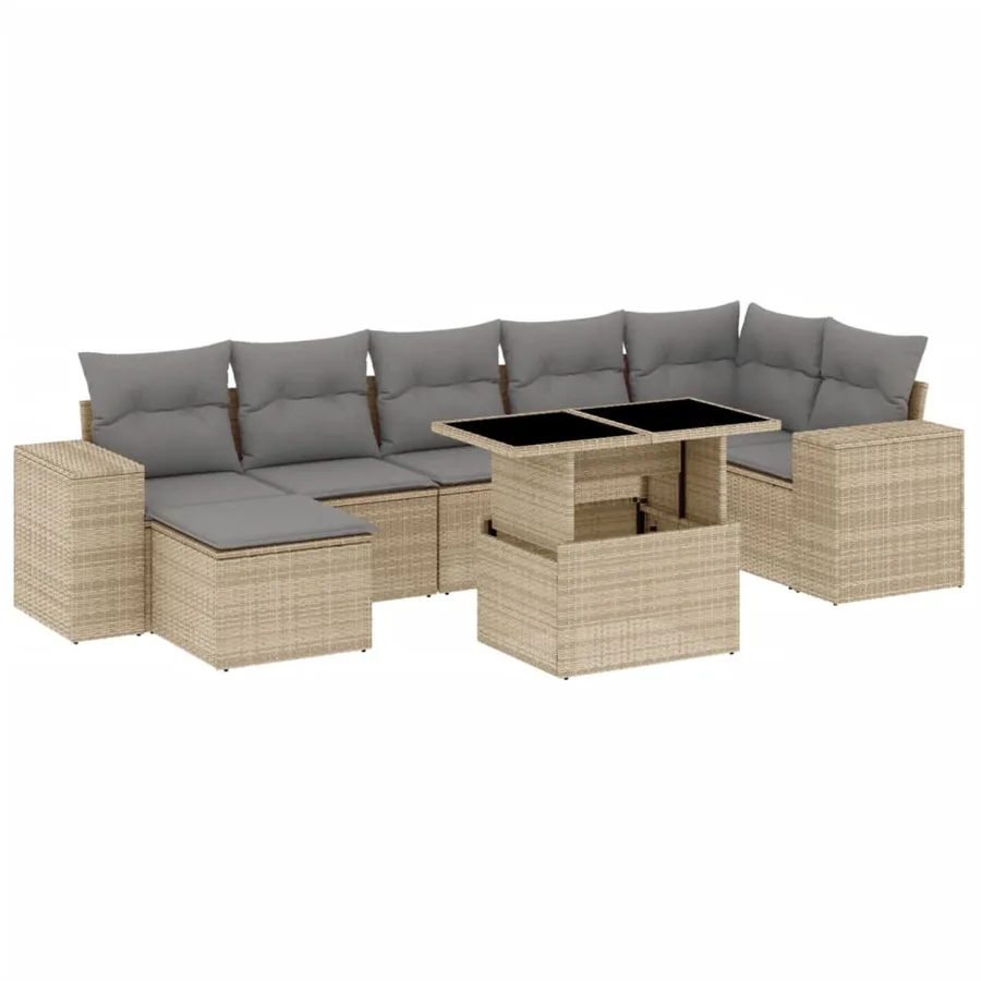 Salon de jardin avec coussins 8 pcs beige résine tressée - 2