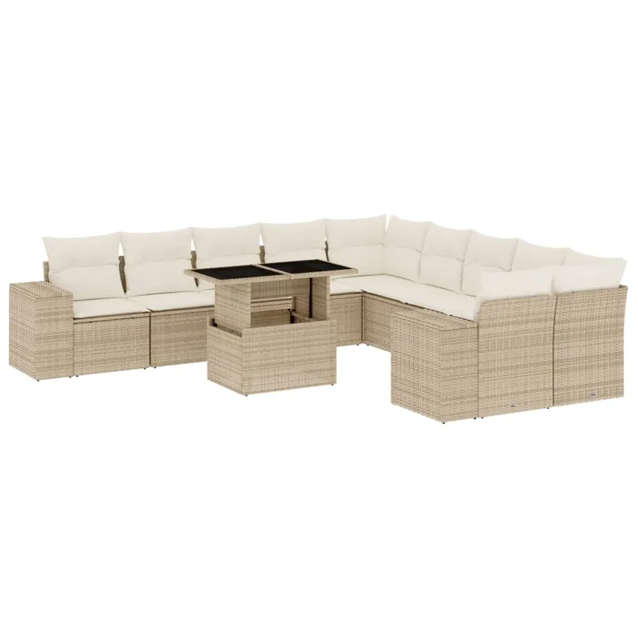 Salon de jardin 11 pcs avec coussins beige résine tressée - 2