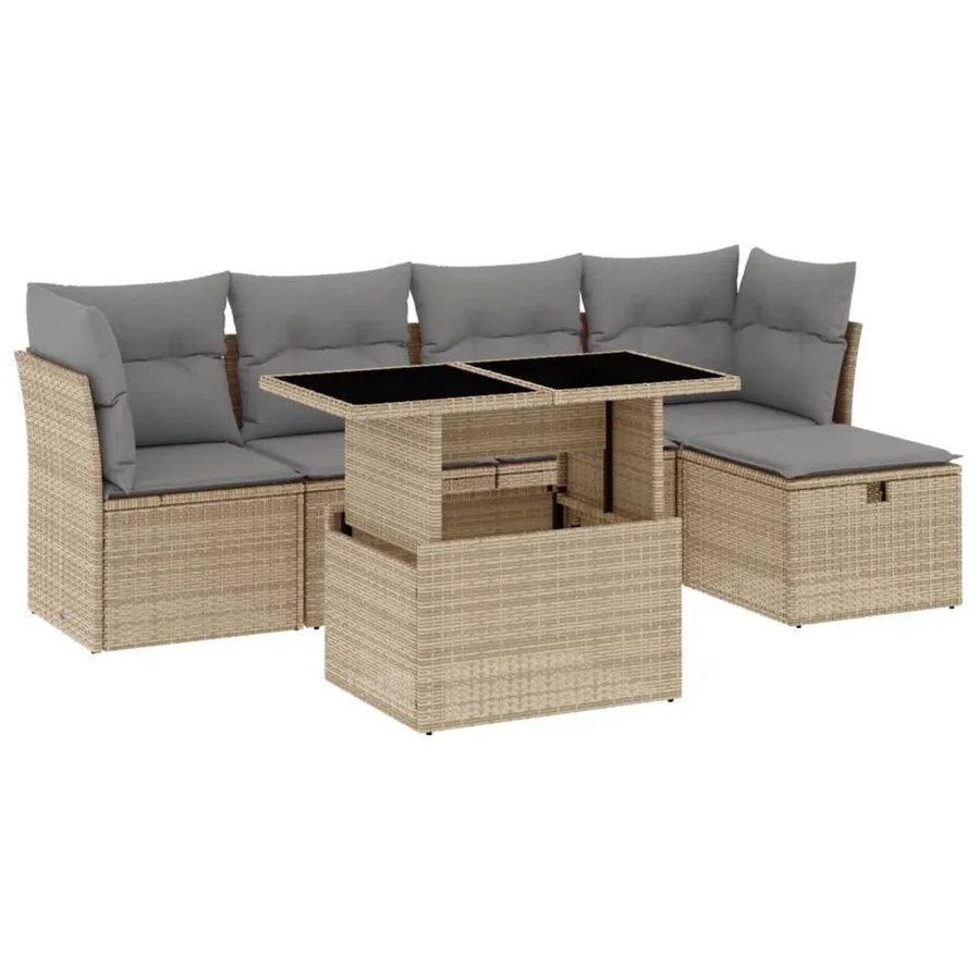 Salon de jardin avec coussins 6 pcs beige résine tressée - 2