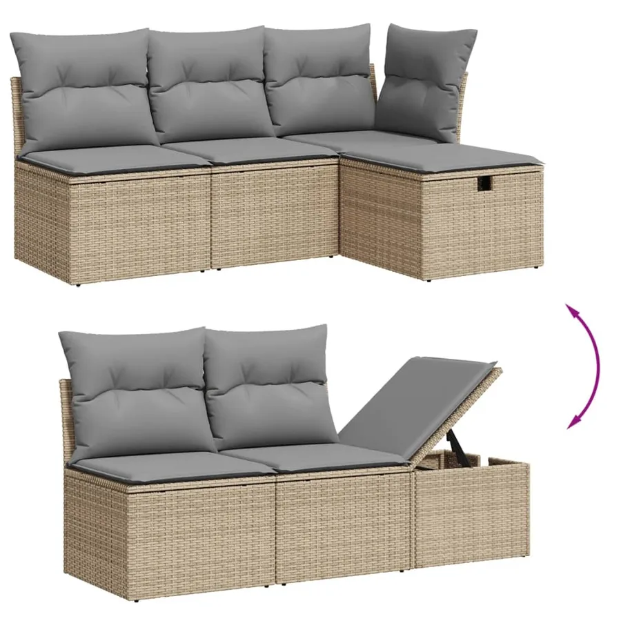 Salon de jardin avec coussins 6 pcs beige résine tressée - 6