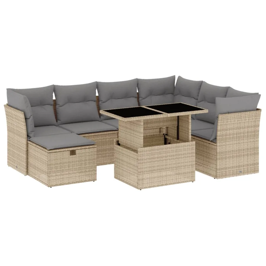 Salon de jardin avec coussins 8 pcs beige résine tressée - 2