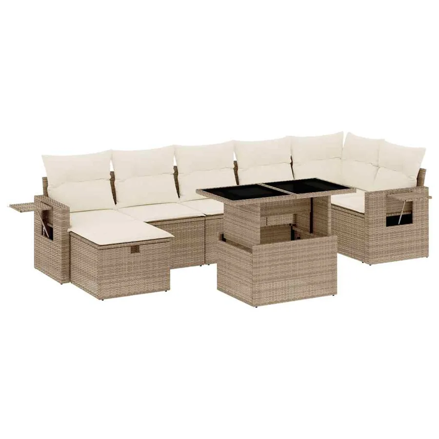 Salon de jardin avec coussins 8 pcs beige résine tressée - 2