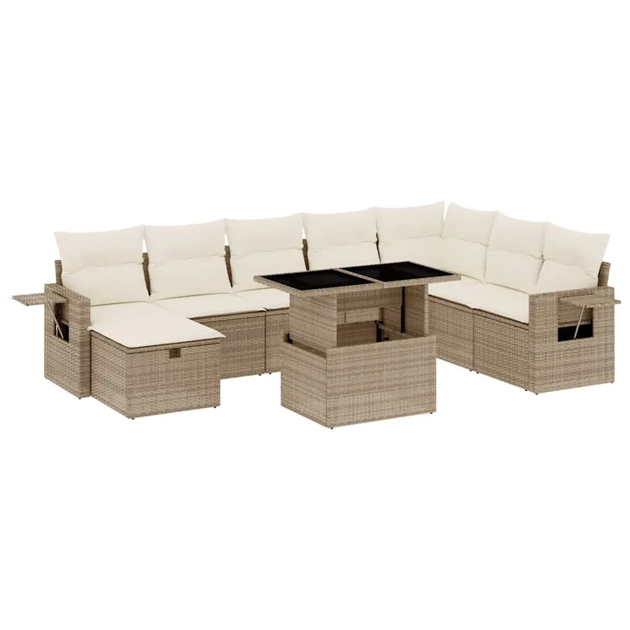 Salon de jardin avec coussins 9 pcs beige résine tressée - 2