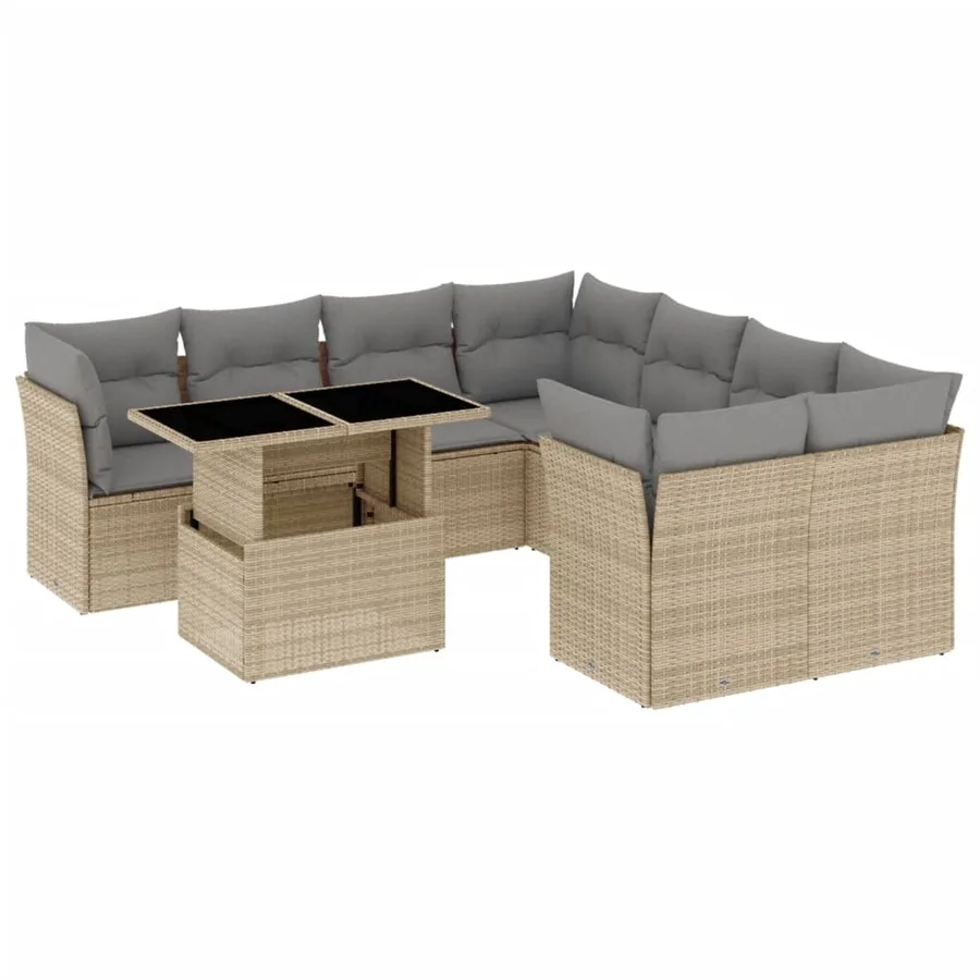 Salon de jardin avec coussins 9 pcs beige résine tressée - 2