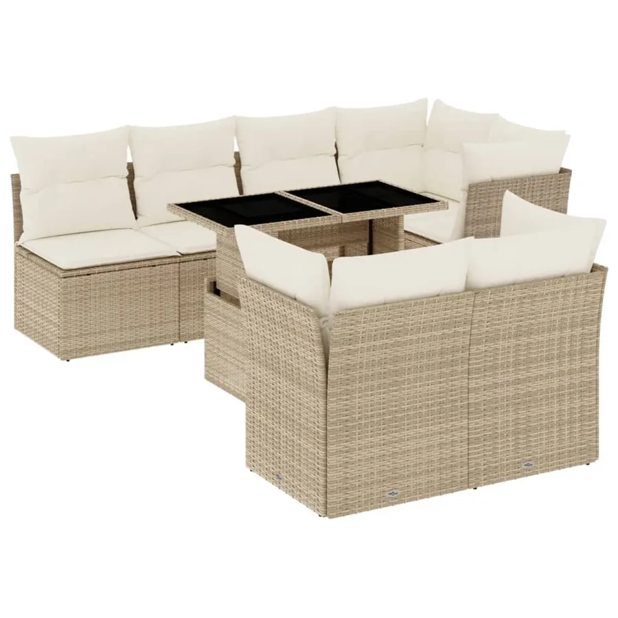 Salon de jardin avec coussins 8 pcs beige résine tressée - 2
