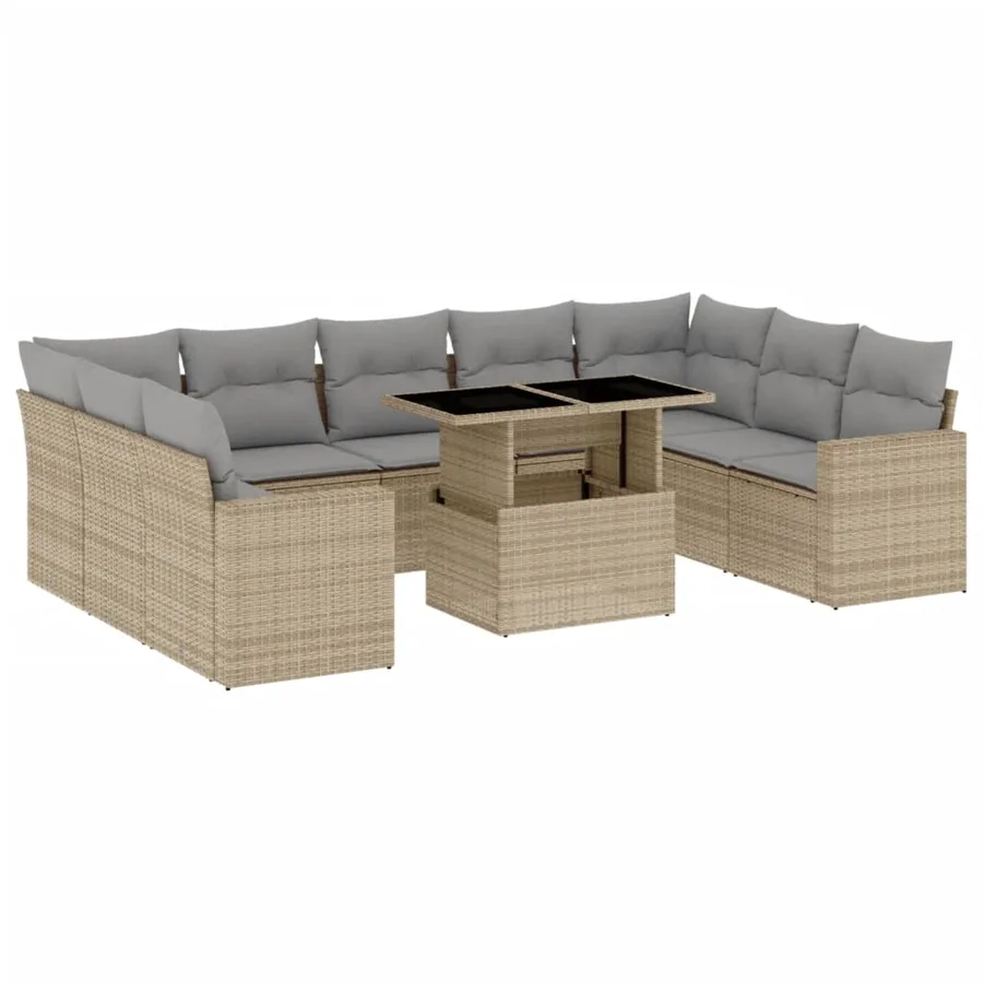 Salon de jardin avec coussins 10 pcs beige résine tressée - 2