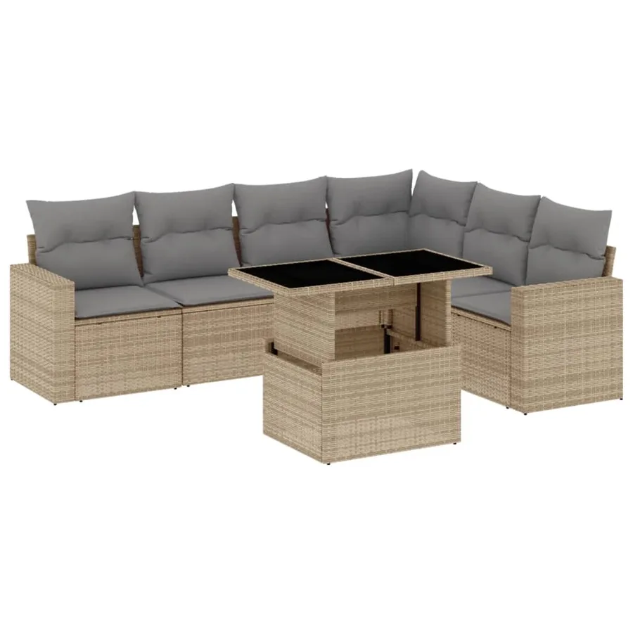 Salon de jardin avec coussins 7 pcs beige résine tressée - 2