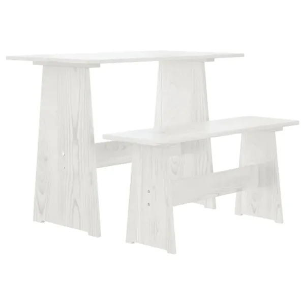 Table à manger avec banc REINE blanc bois de pin solide