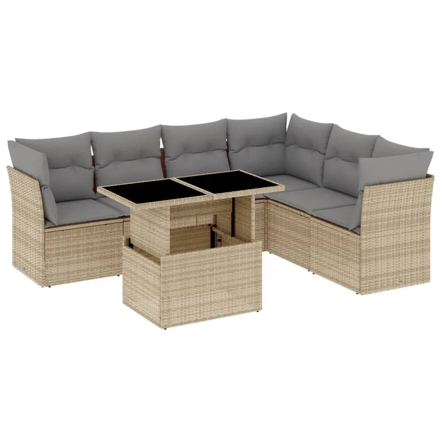 Salon de jardin avec coussins 7 pcs beige résine tressée - 2