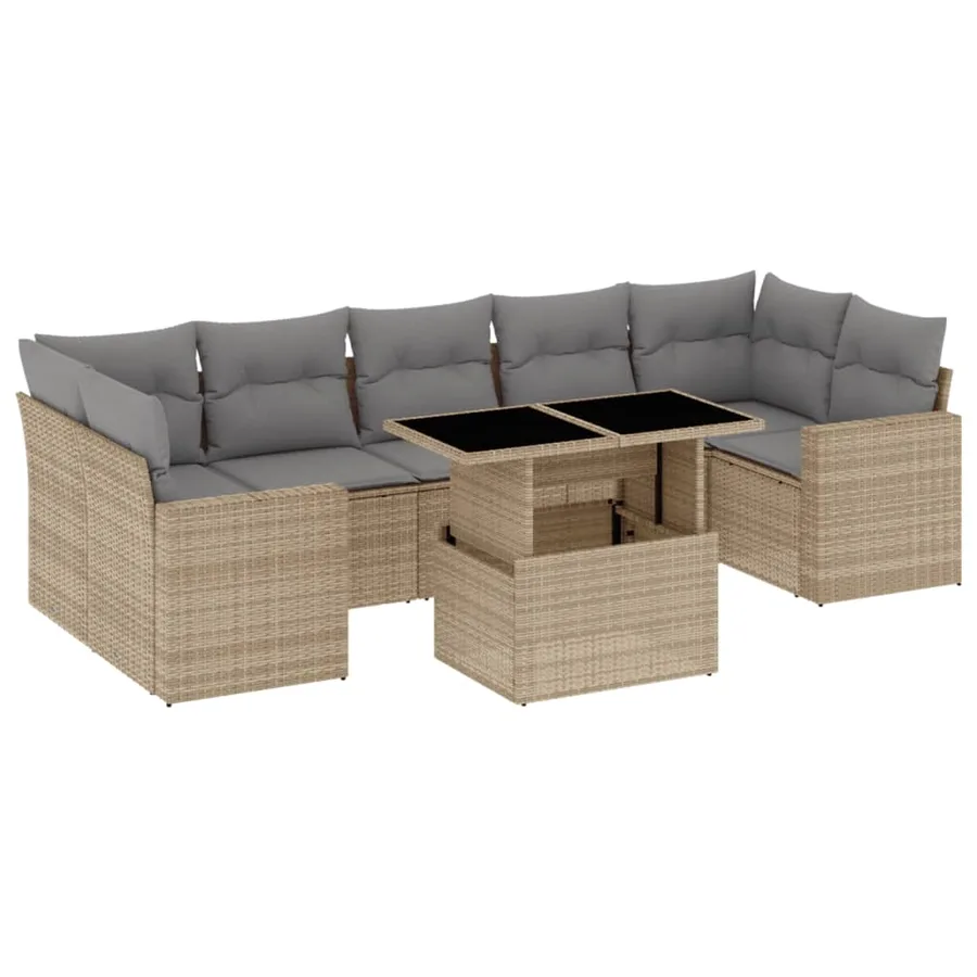Salon de jardin avec coussins 8 pcs beige résine tressée - 2