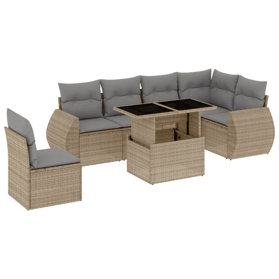 Salon de jardin avec coussins 7 pcs beige résine tressée - 2
