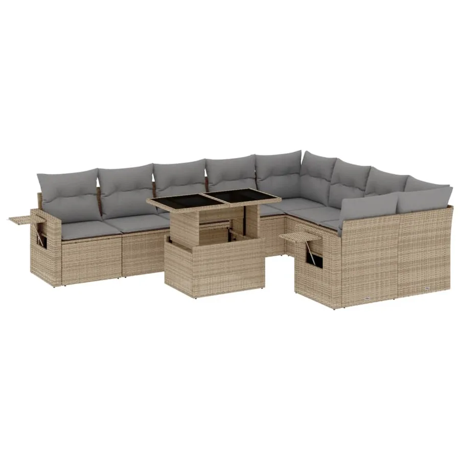 Salon de jardin avec coussins 10 pcs beige résine tressée - 2