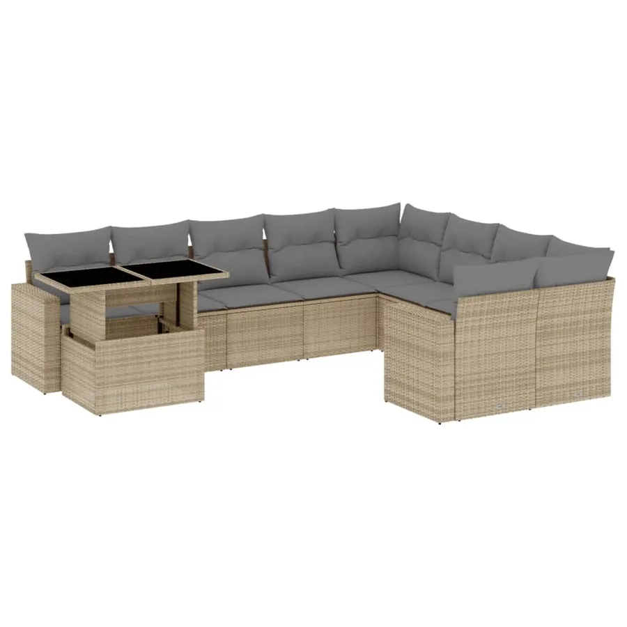 Salon de jardin avec coussins 10 pcs beige résine tressée - 2
