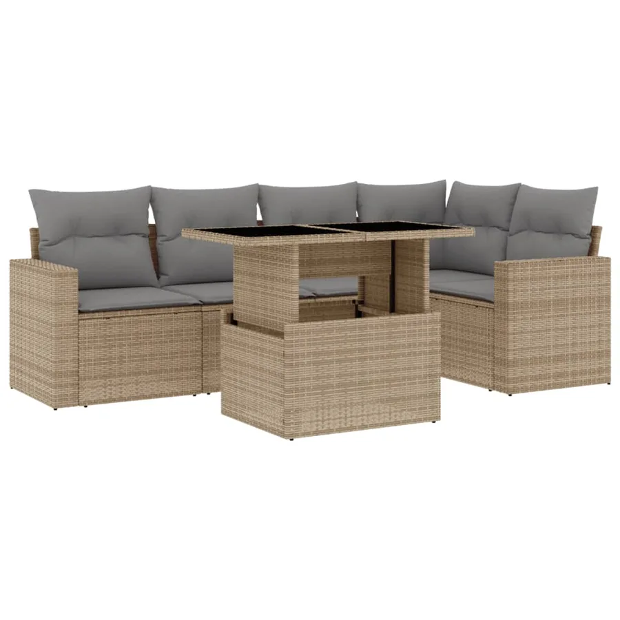 Salon de jardin avec coussins 6 pcs beige résine tressée - 2