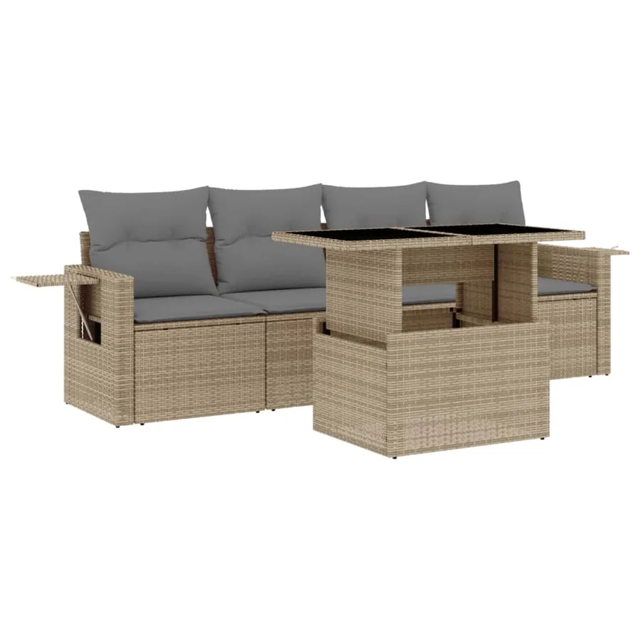 Salon de jardin avec coussins 5 pcs beige résine tressée - 2
