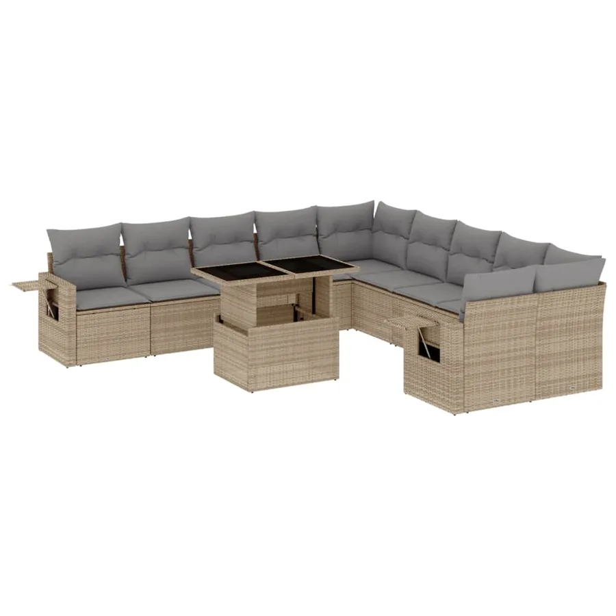 Salon de jardin 11 pcs avec coussins beige résine tressée - 2