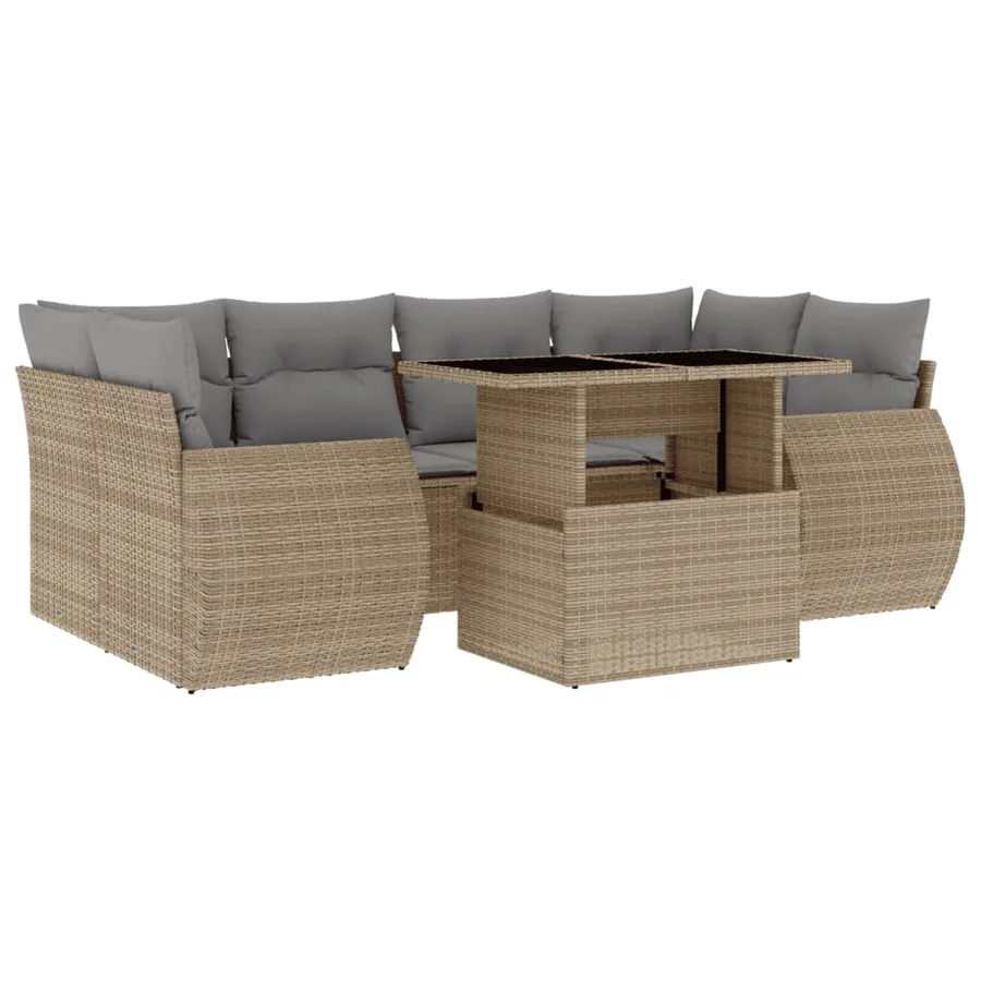 Salon de jardin avec coussins 7 pcs beige résine tressée - 2