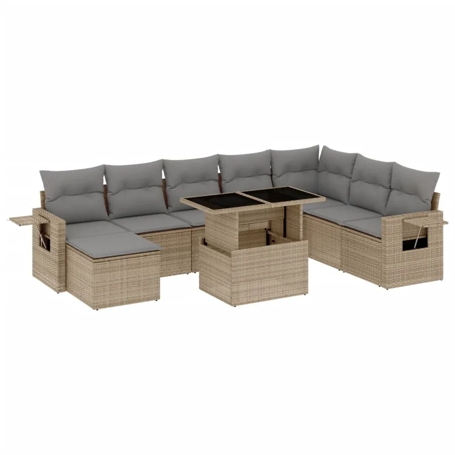 Salon de jardin avec coussins 9 pcs beige résine tressée - 2