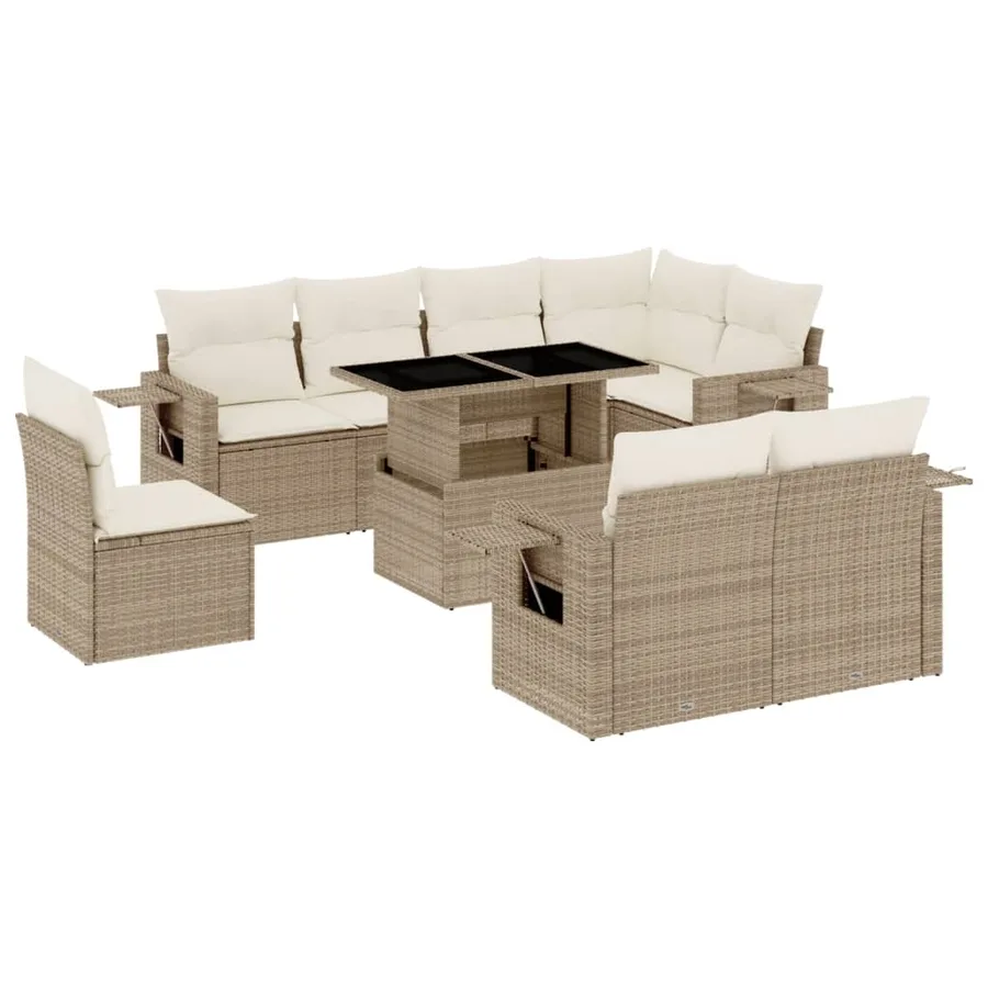 Salon de jardin avec coussins 9 pcs beige résine tressée - 2