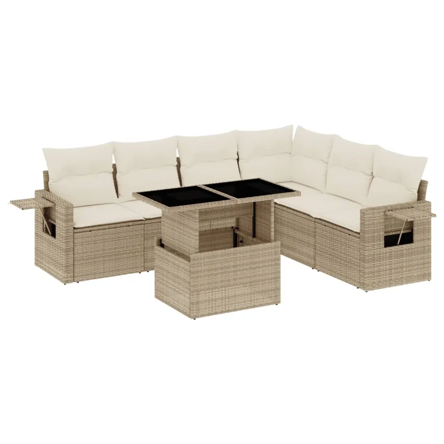 Salon de jardin avec coussins 7 pcs beige résine tressée - 2