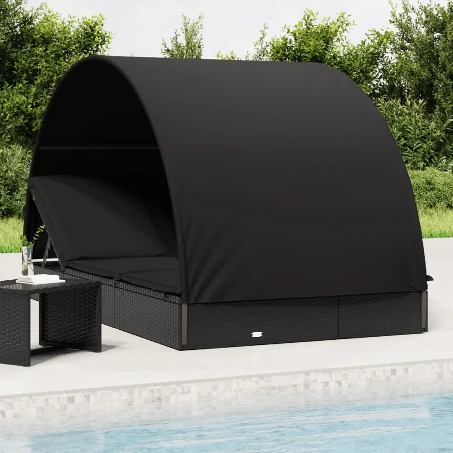 2-seater sun lounger with round roof black 211x112x140 cm