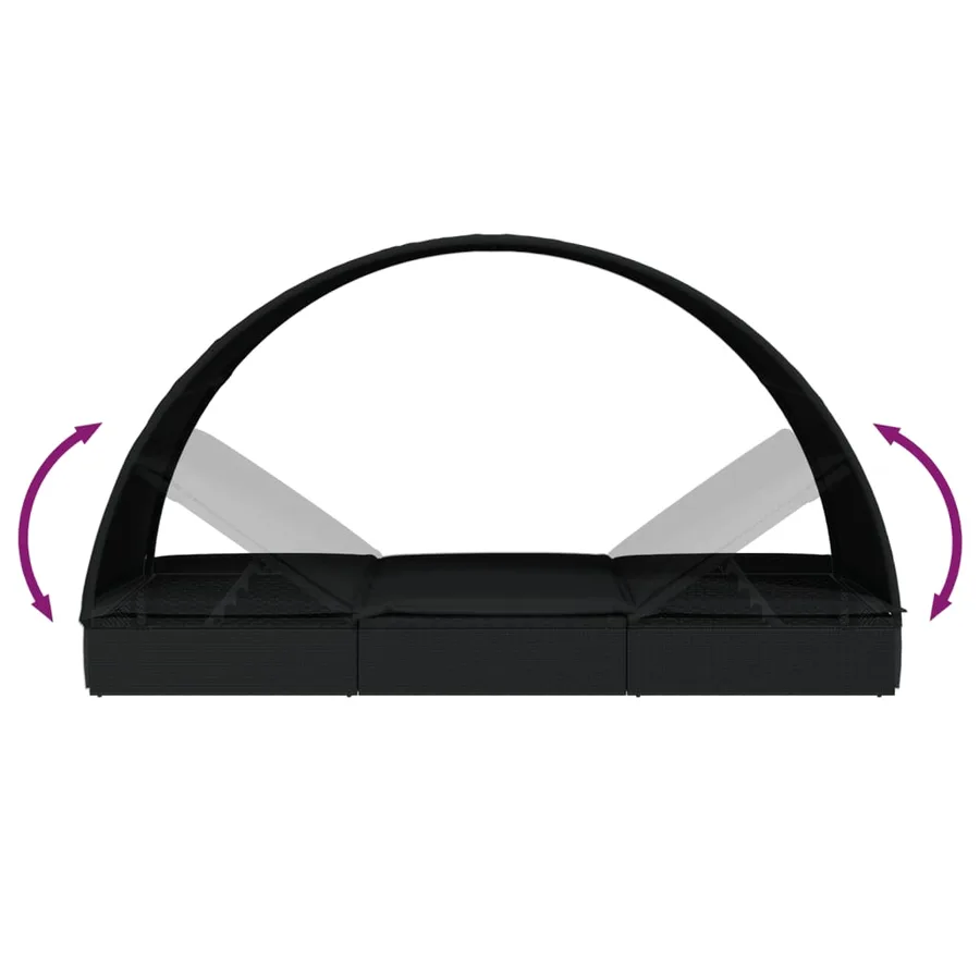 2-seater sun lounger with round roof black 211x112x140 cm - 10