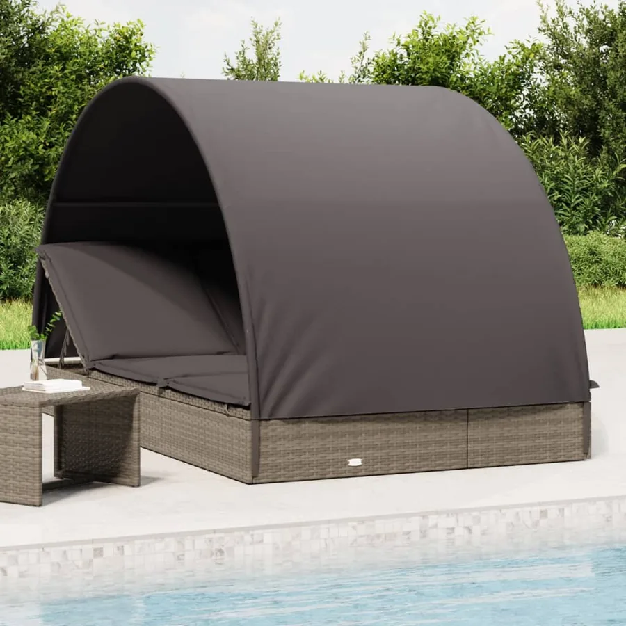 2-seater sun lounger with round roof black 211x112x140 cm - 13