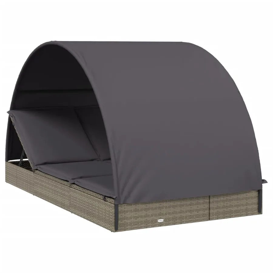 2-seater sun lounger with round roof black 211x112x140 cm - 14