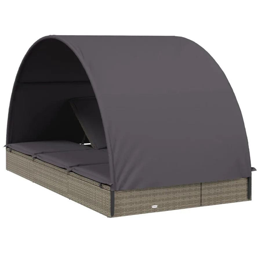 2-seater sun lounger with round roof black 211x112x140 cm - 20