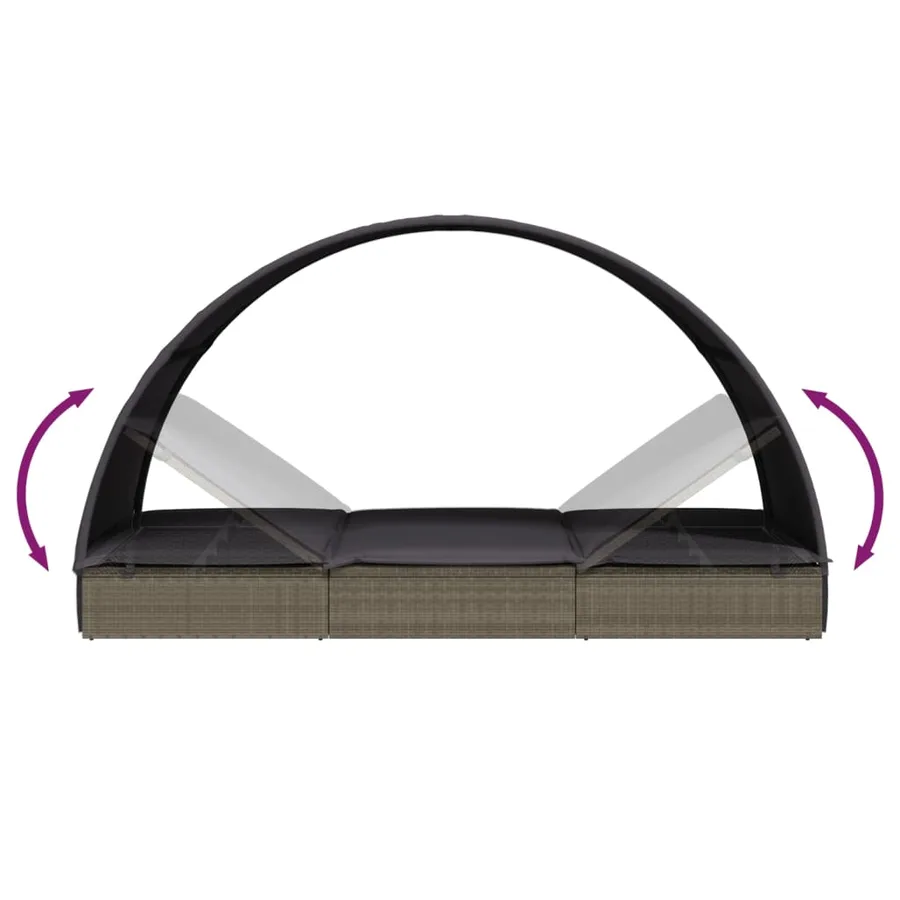 2-seater sun lounger with round roof black 211x112x140 cm - 22