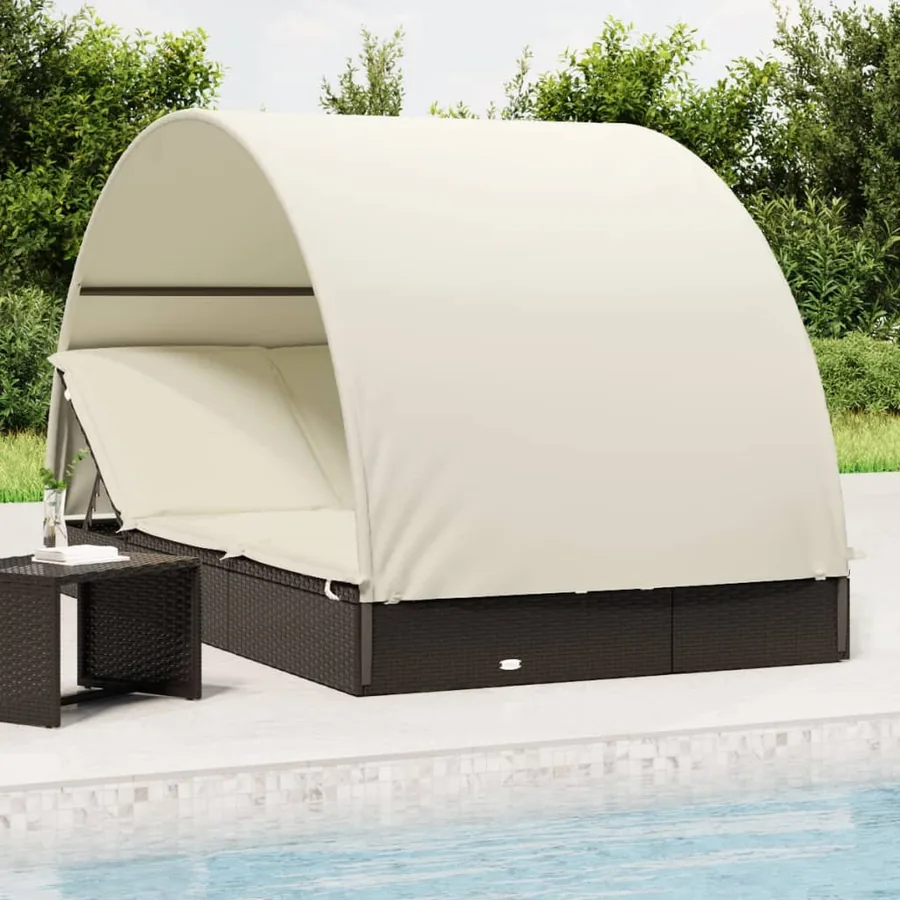 2-seater sun lounger with round roof black 211x112x140 cm - 25