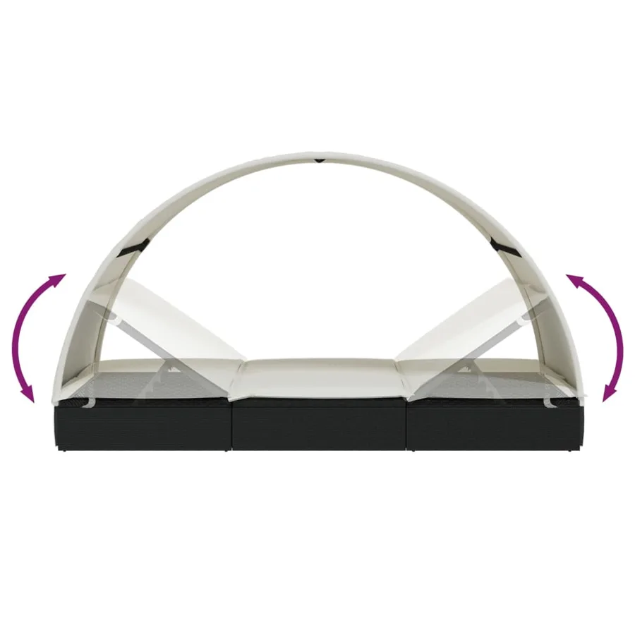 2-seater sun lounger with round roof black 211x112x140 cm - 34
