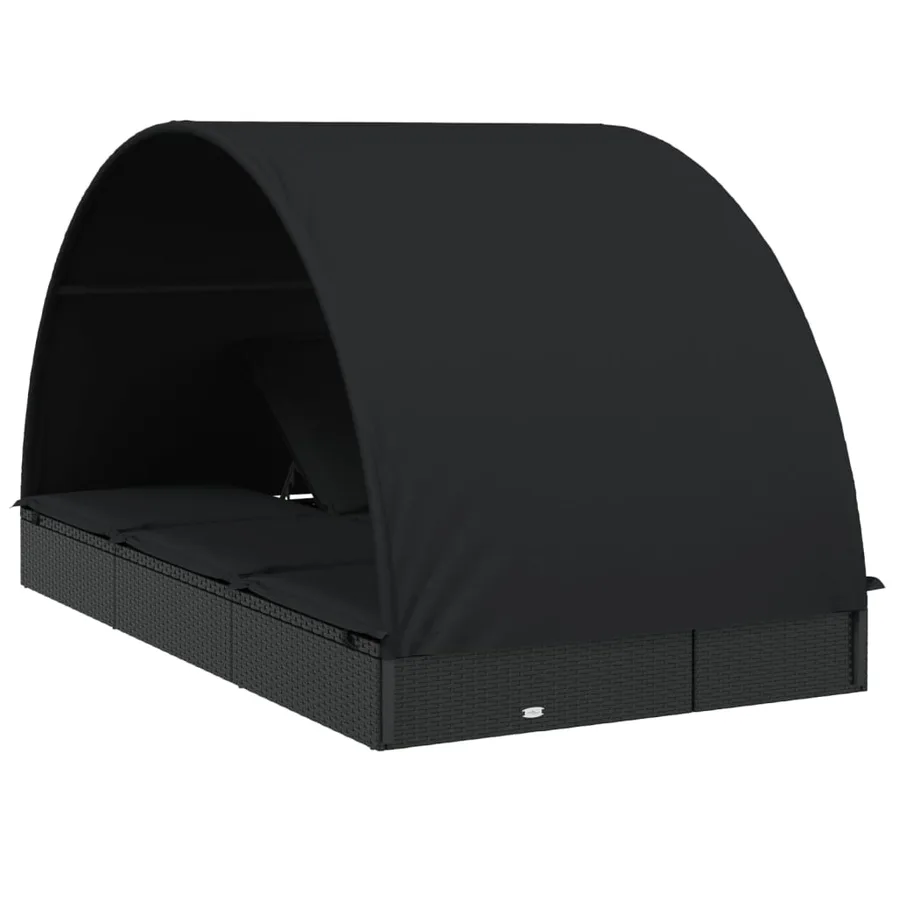 2-seater sun lounger with round roof black 211x112x140 cm - 8