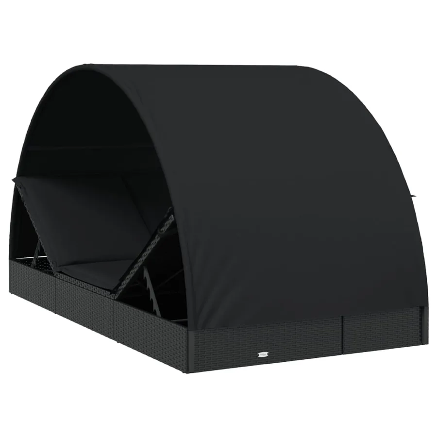 2-seater sun lounger with round roof black 211x112x140 cm - 9