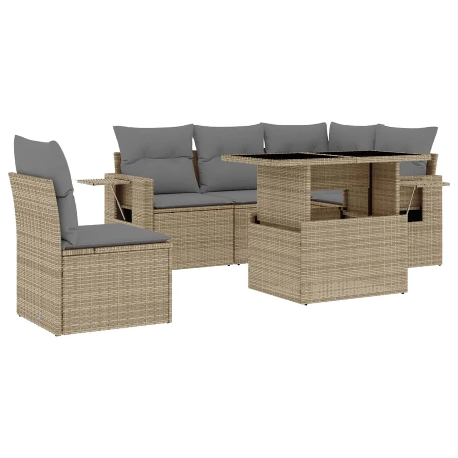 Salon de jardin avec coussins 6 pcs beige résine tressée - 2