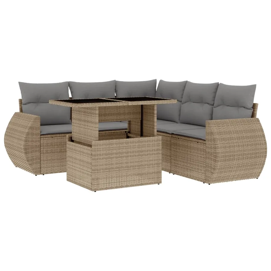 Salon de jardin avec coussins 6 pcs beige résine tressée - 2