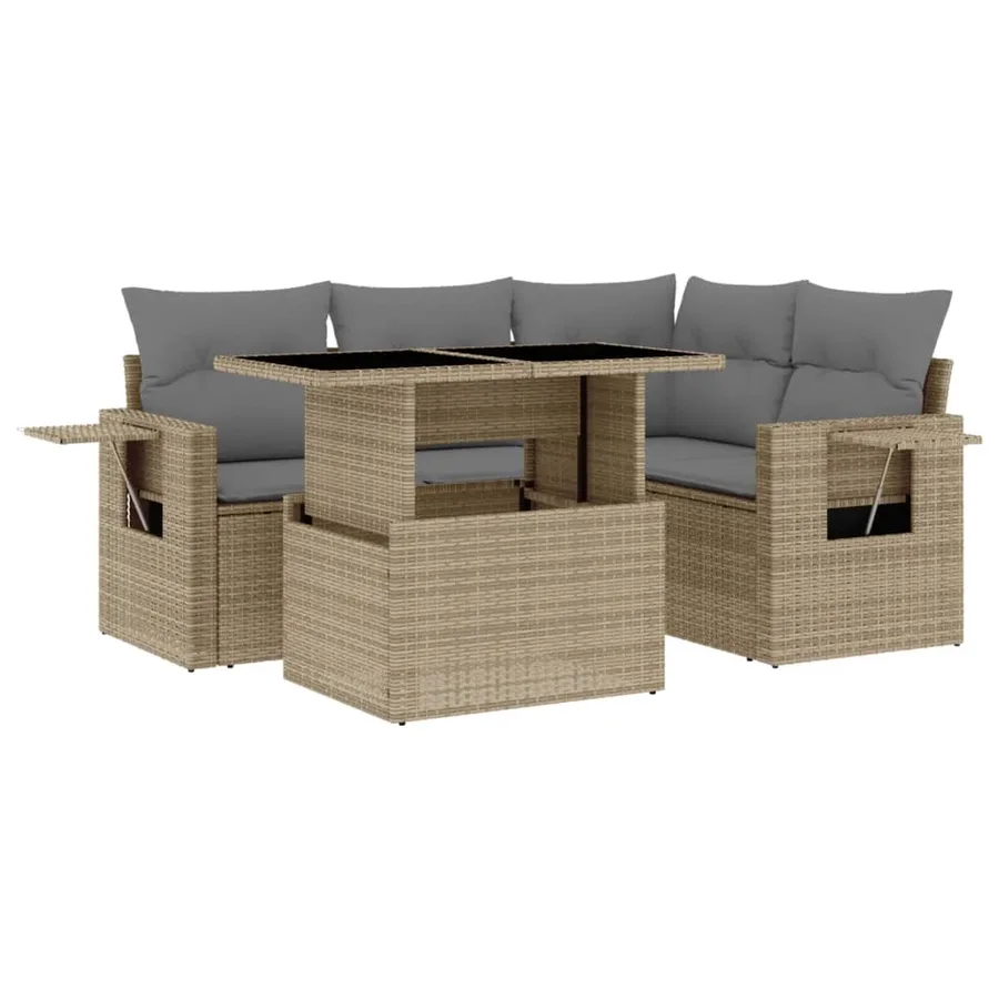 Salon de jardin avec coussins 5 pcs beige résine tressée - 2
