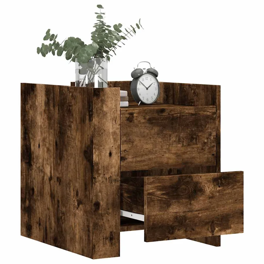 Table de chevet chêne fumé 45x50x50 cm bois d'ingénierie - 3