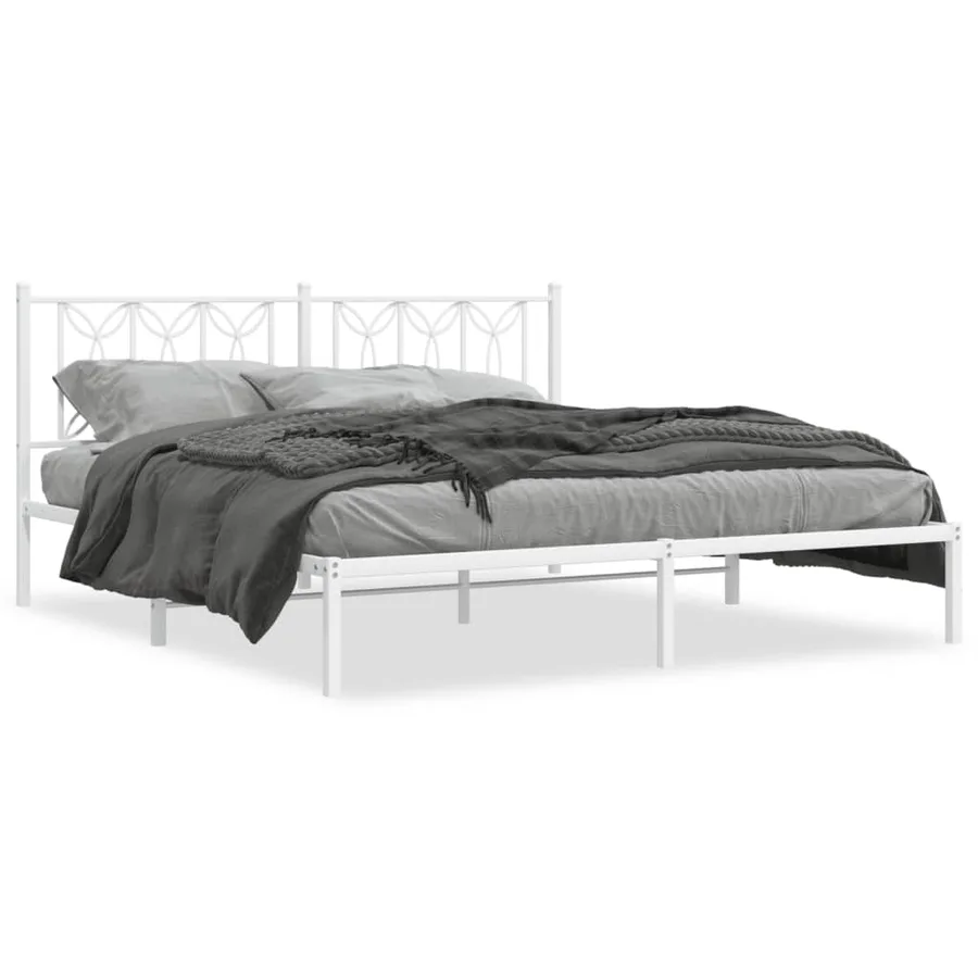 Cadre de lit métal sans matelas et tête de lit blanc 180x200 cm - 2