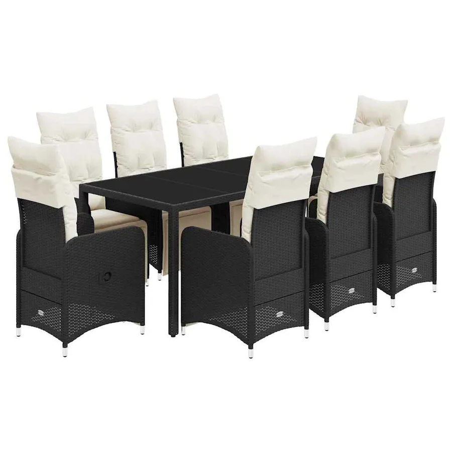 Ensemble de bistro de jardin 9 pcs coussins noir poly rotin - 2