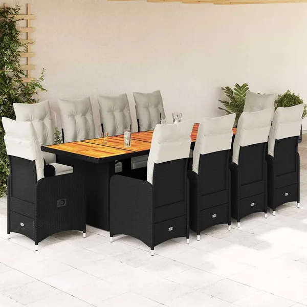 Ensemble de bistro de jardin 11 pcs coussins noir poly rotin