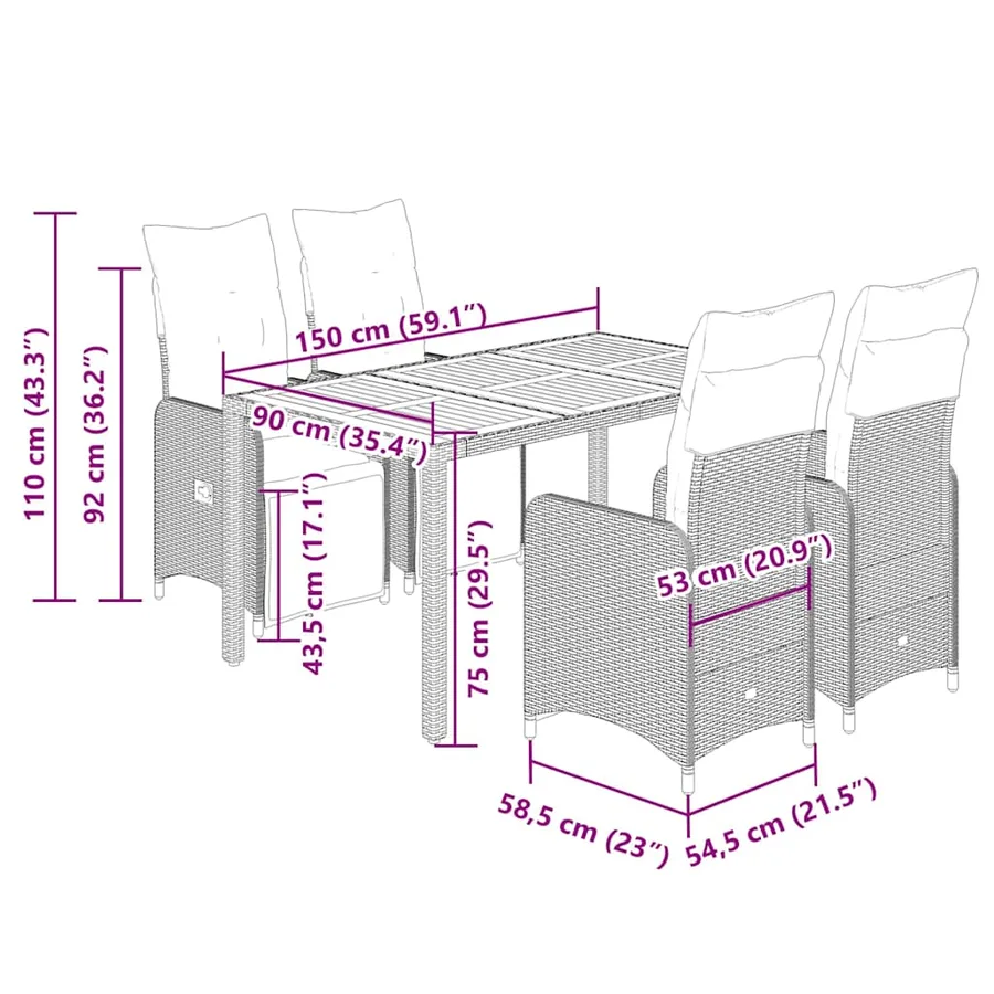 Ensemble de bistro de jardin 5 pcs coussins noir poly rotin - 7