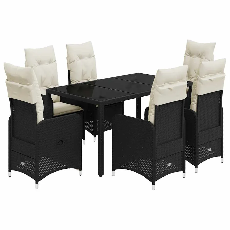 Ensemble de bistro de jardin 7 pcs coussins noir poly rotin - 2