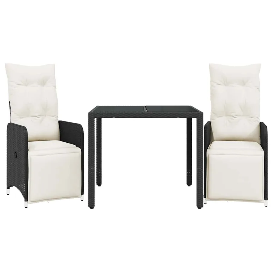 Ensemble de bistro de jardin 3 pcs coussins noir poly rotin - 2