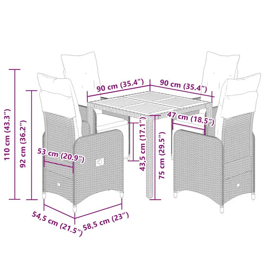 Ensemble de bistro de jardin 5 pcs coussins noir poly rotin - 7