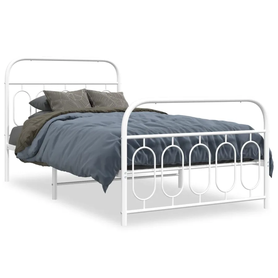 Cadre de lit métal sans matelas et pied de lit blanc 100x200 cm - 2