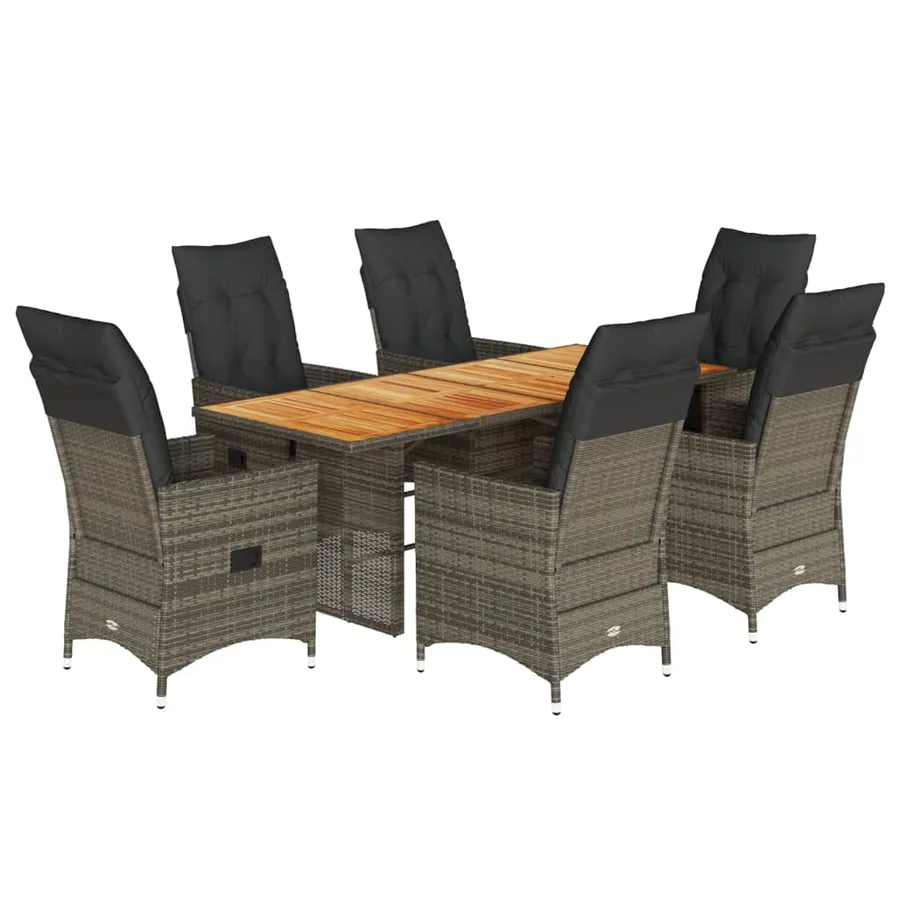 Ensemble à manger de jardin et coussins 7 pcs gris rotin - 2