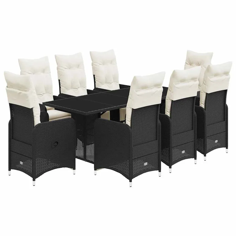 Ensemble de bistro de jardin 9 pcs coussins noir poly rotin - 2