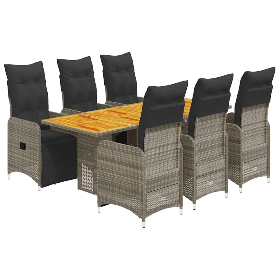 Ensemble de bistro de jardin 7 pcs coussins gris poly rotin - 2